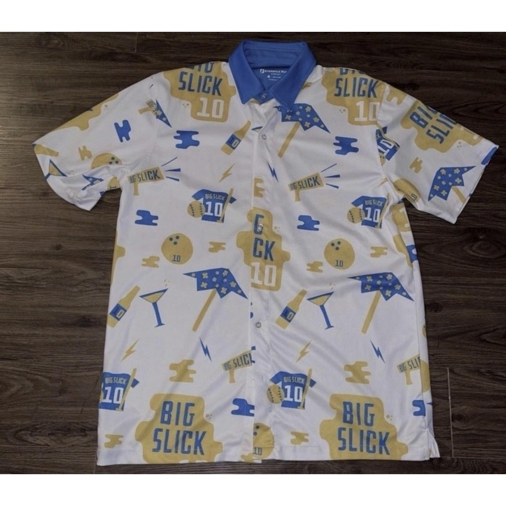 Eversole Run Shirt Mens L White Big Slick 10 Graphic Short Sleeve Button Up